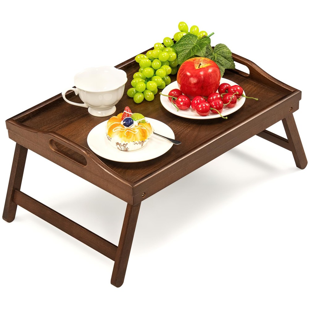 2 Pack Bed Tray Table Breakfast Trays Serving Bamboo Walnut 2
