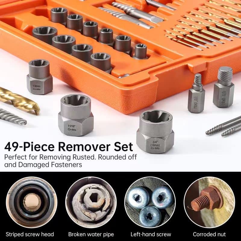 Screw Extractor Set 49 Pcs Left Hand Drill Bit Multi Spline Easy Out Remover