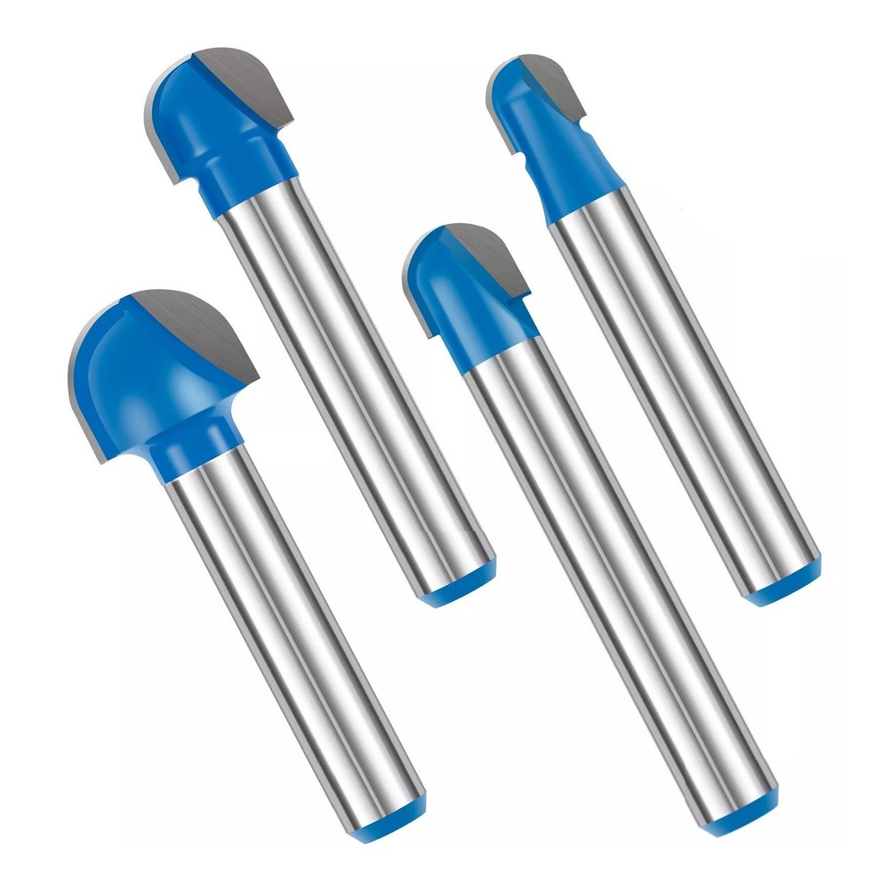 4Pcs/Set 1/4 inch Shank Solid Carbide Round Nose Router Bit Replacement