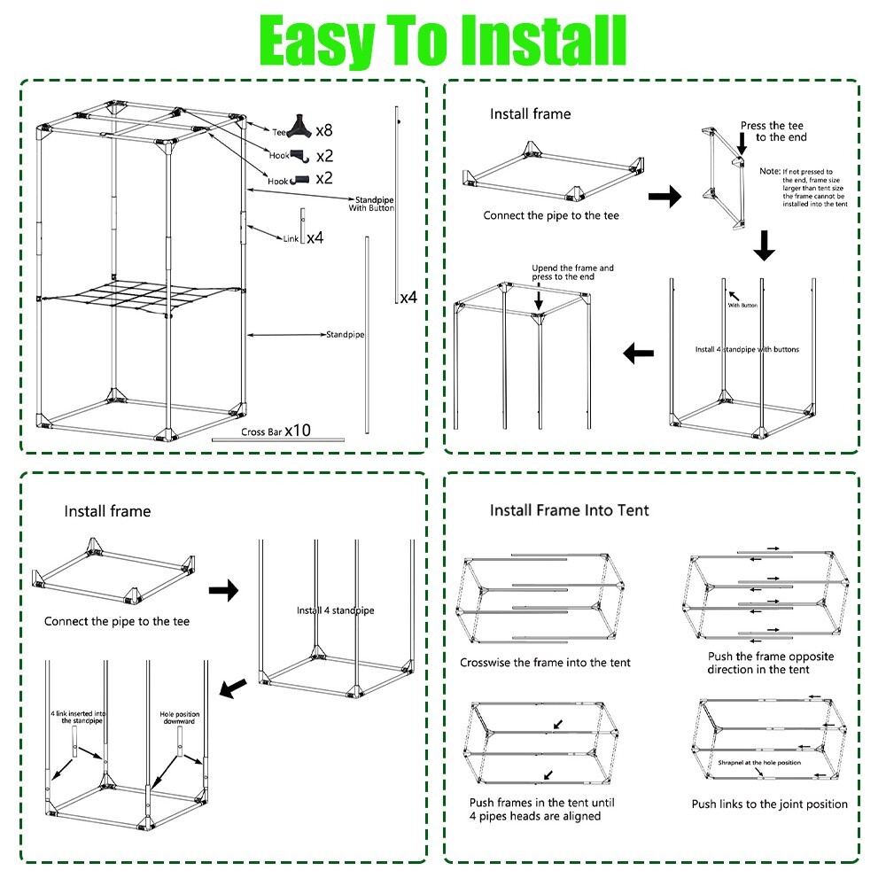 48"x48"x72" Complete Roof Grow Tent Kit w/LED Full Spectrum Grow Light+Air Filte