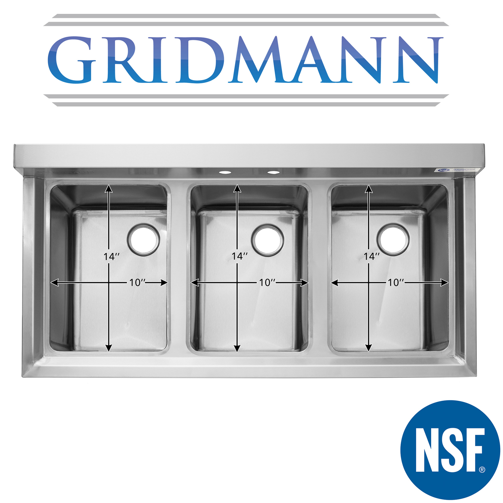 Three 3 Compartment Stainless Steel Commercial Kitchen Bar Sink