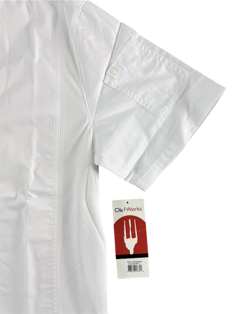 Chef Works NEW Springfield White Chef Coat Mens Large Zipper Arm Pocket BCSZ009