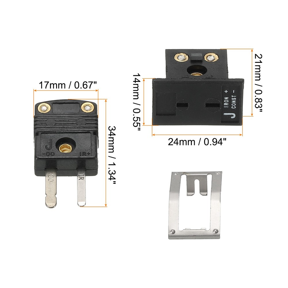 J Type Thermocouple Wire Connectors Male Plug with Panel Mount Mini Socket 2 Set