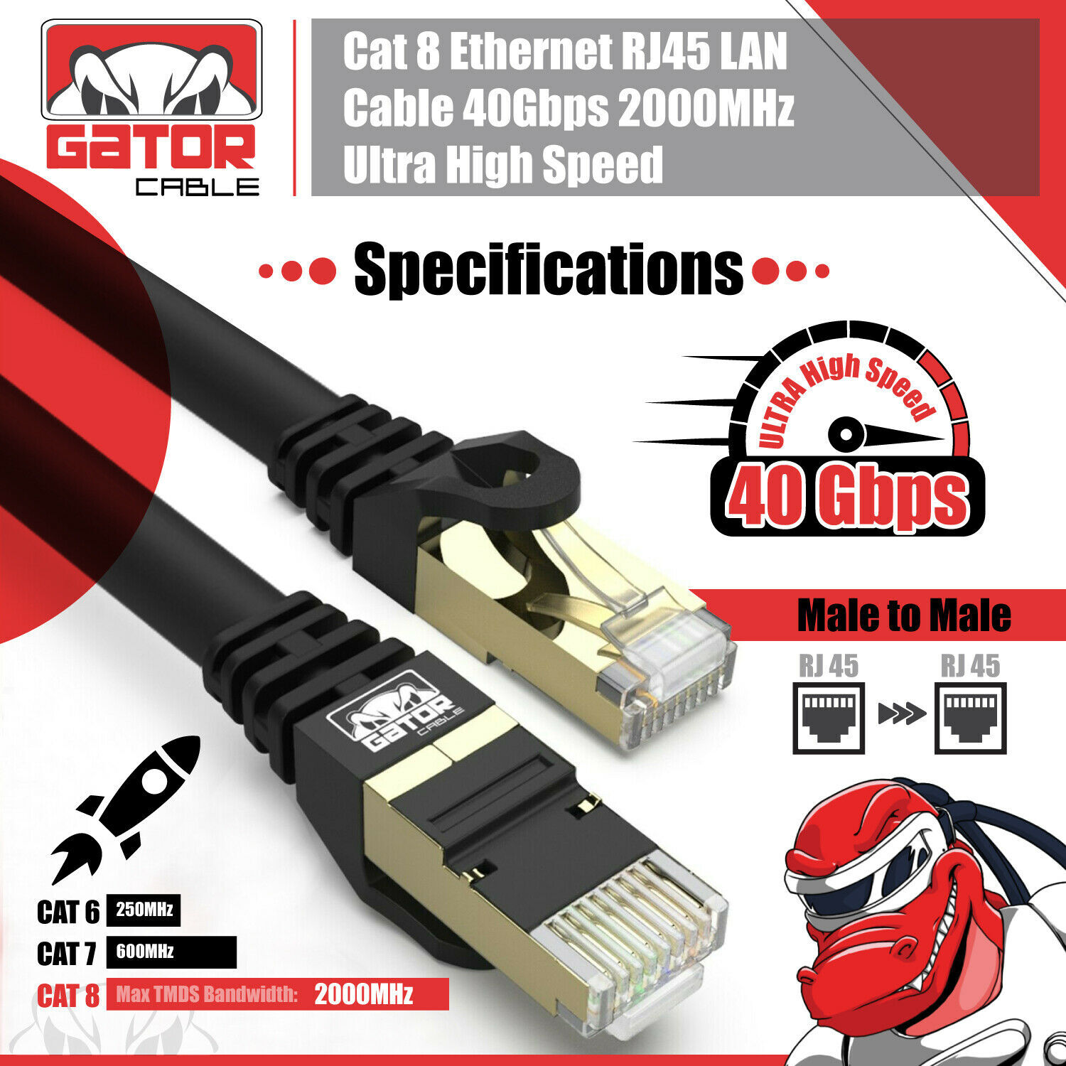 Cat 8 Ethernet Cable RJ45 Super Speed 40Gbps Patch LAN Network Gold Plated Lot