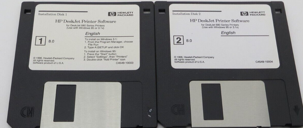 HP DeskJet Printer Software 3.5" Floppy Disks 1996 Hewlett Packard computer