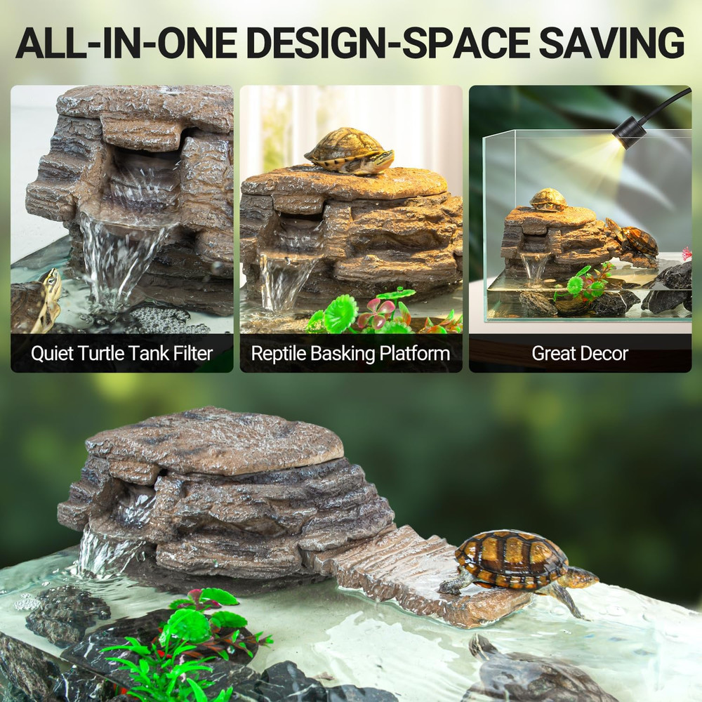 Turtle Tank Filter, 120GPH Turtle Filter Basking Platform with Detachable Bridge