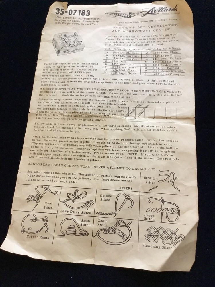 Early Crewel Work Pillow Instructions