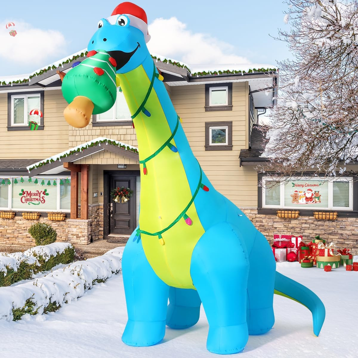 10Ft Christmas Inflatables Outdoor Decorations, Blow up Dinosaur Christmas Tree