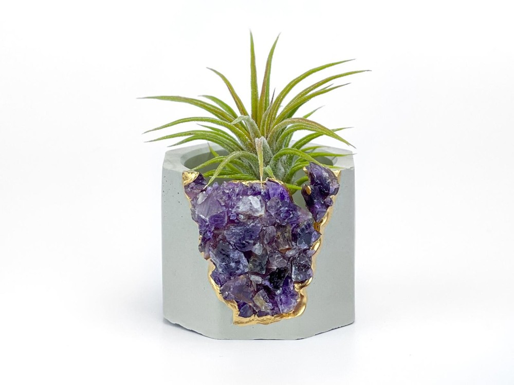 Amethyst Crystal Concrete Planter | Geode Succulent Pot