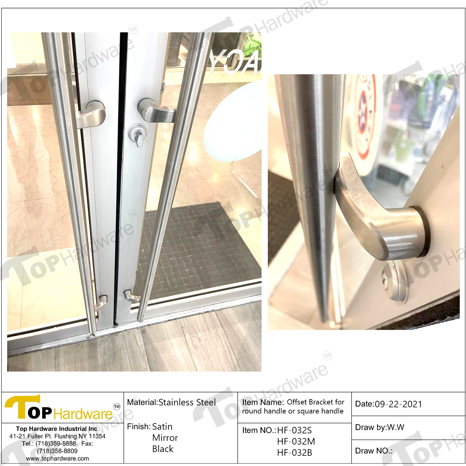 Stainless Steel Offset Style Back to Back Glass Door/Barn Door Push Pull Handle