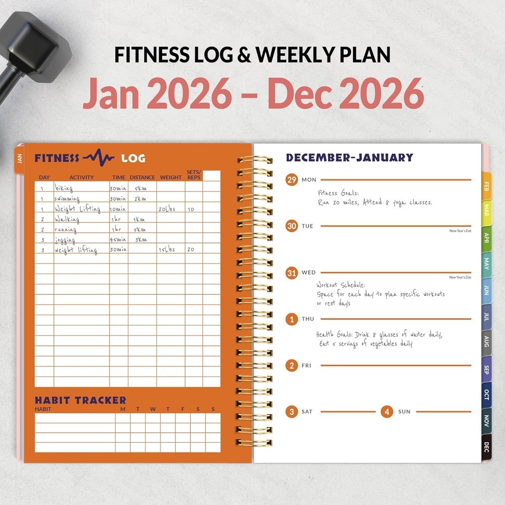 Compact Workout Journal 2026 A5 Size Pink for Logging Exercises and Progress