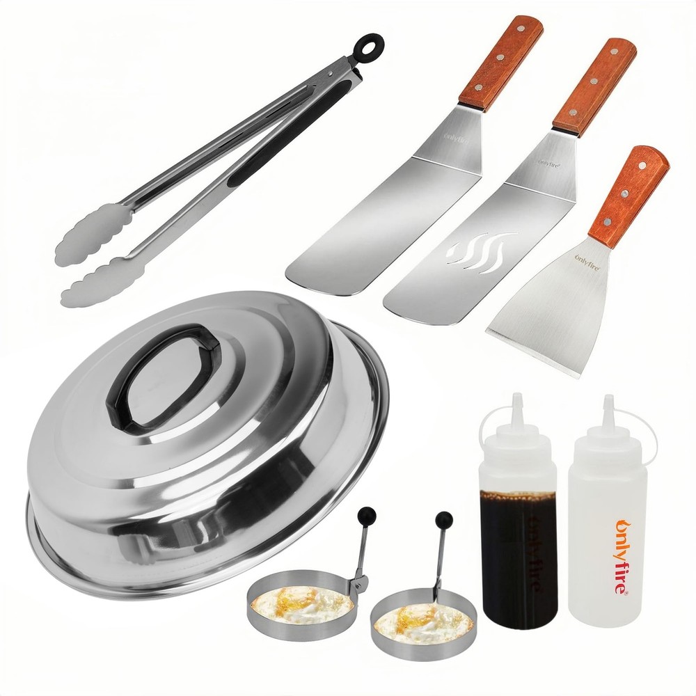 Onlyfire Griddle Accessories Kit, 9PCS Flat Top Grill 9pcs, silver
