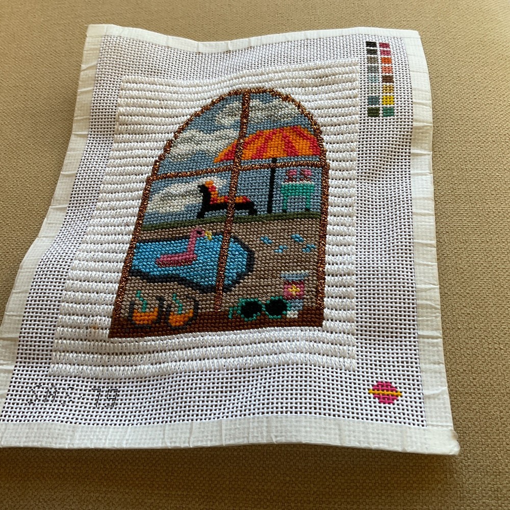 COMPLETED SUMMERTIME NEEDLEPOINT CANVAS! DONE BY ME