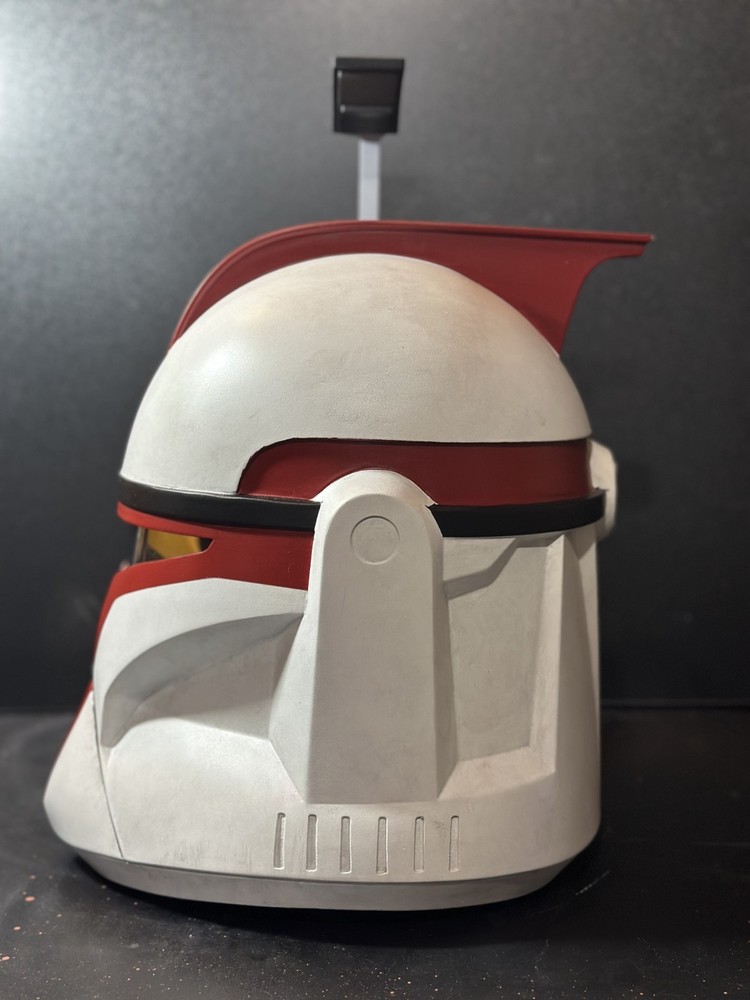 Red Phase 1 Clone Commando Helmet - Custom Finish - Sanded, Painted, Weathered