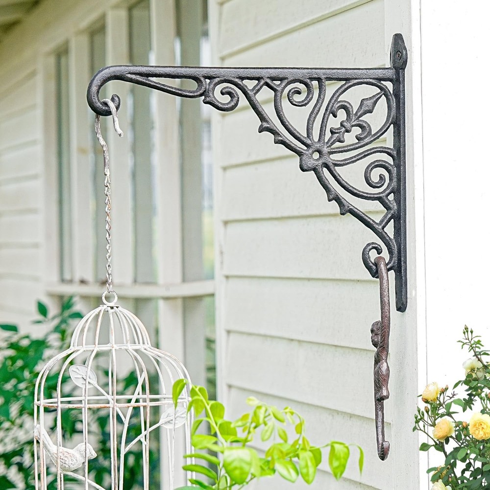 Sungmor Decorative Cast Iron Wall Bracket for Hanging Baskets – 2 Pack Hea