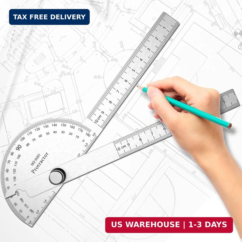 180 Degree Metal Protractor Adjustable Angle Ruler 2 Arm Measuring Tool