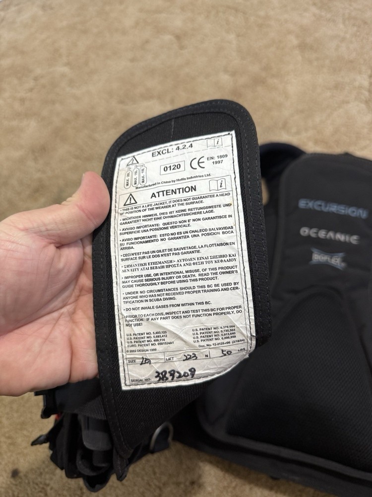 Oceanic Excursion QLR-3 Scuba Dive Pack. BIOFLEX Black, Size Large.