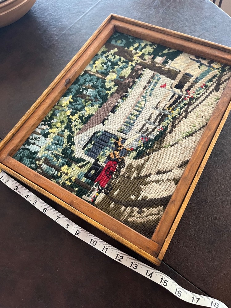 hand stitched framed art vintage