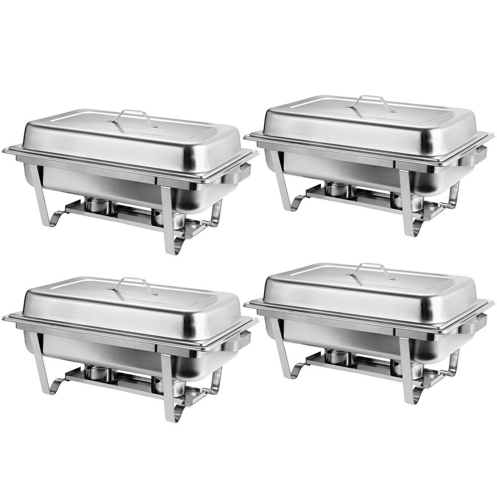4 Pack Durable 8-Qt.Stainless Steel Rectangular Buffet Trays Chafer Chafing Dish