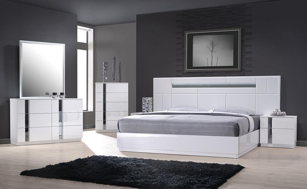 Palermo 5PC Bedroom Set White Lacquer & Chrome