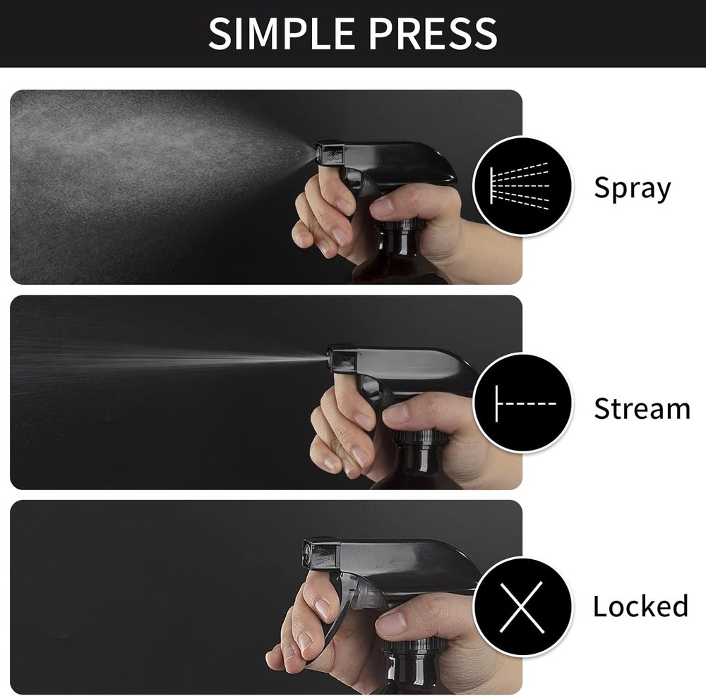 Durable Black Trigger Sprayers with Adjustable Mist Stream for Home & Office