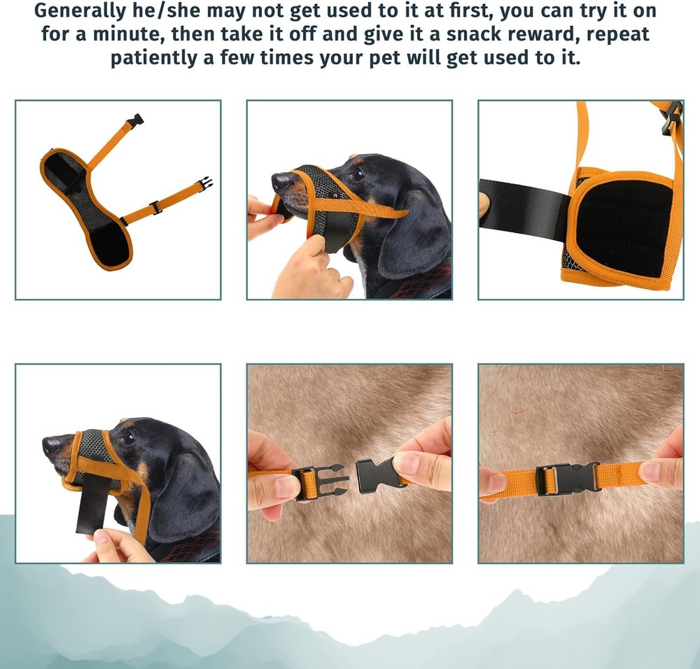 Soft Nylon Muzzle Breathable Mesh Fabric Muzzle Small Dogs Orange)
