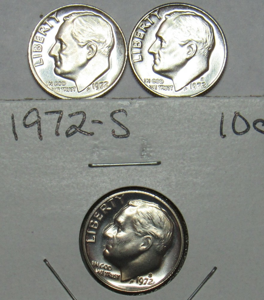 1972 P,D&S Roosevelt Dimes in BU and Proof condition