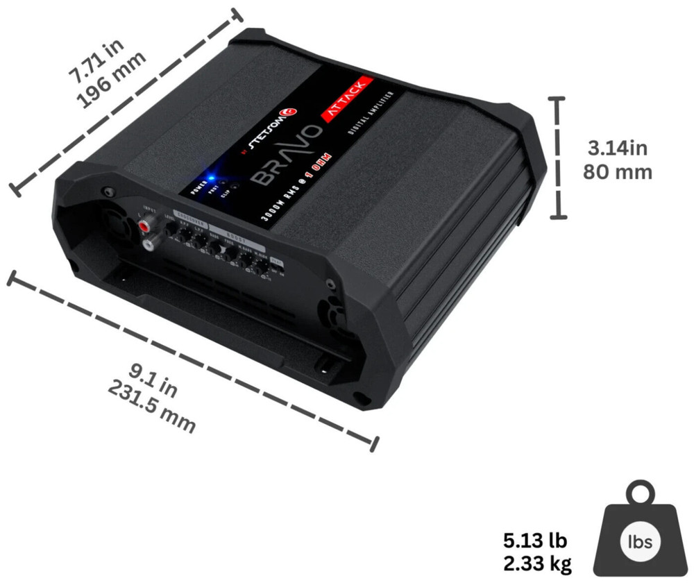 Stetsom BRAVO ATTACK 3000 Watt RMS Monoblock Full Range Digital Amplifier 1 OHM