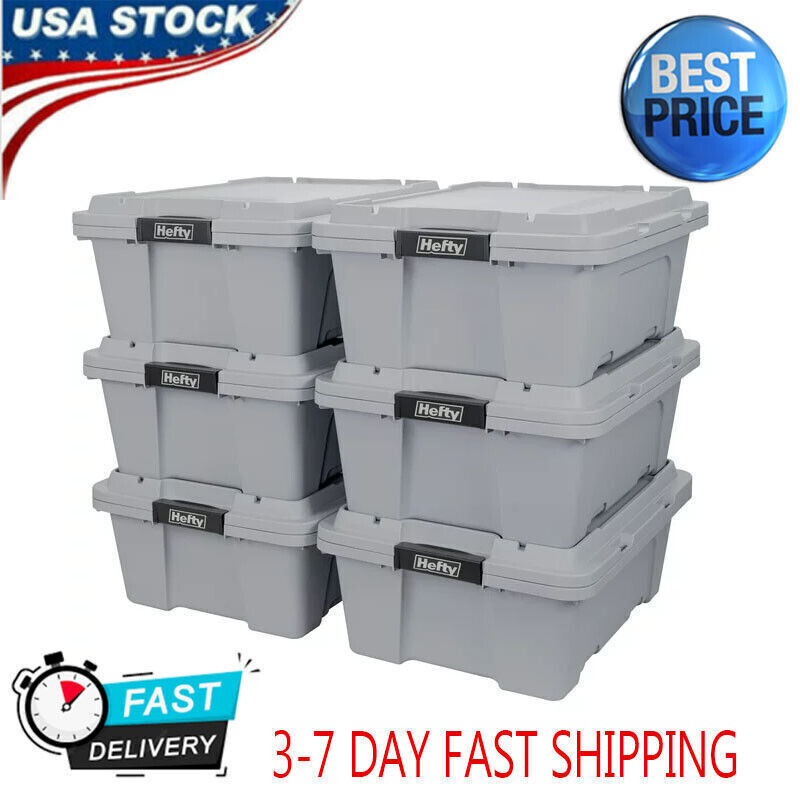 12 Gal Plastic Stackable Container Bin Garage Utility Storage Box Tote 6 Pack US
