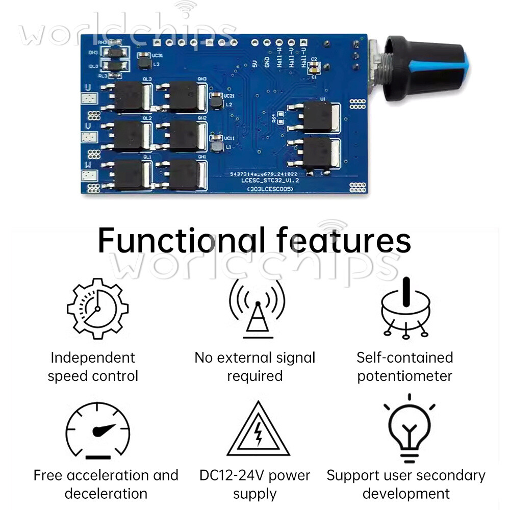 3-Phase Brushless Motor ESC Speed Controller Module W/ Hall DC12-24V 10A STC32G