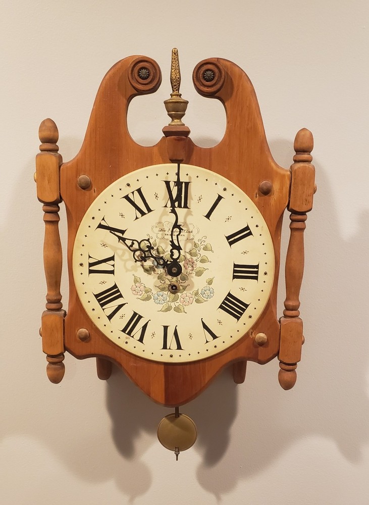 New England Clock Company Pendulum Driven Scroll Clock W/ Key.