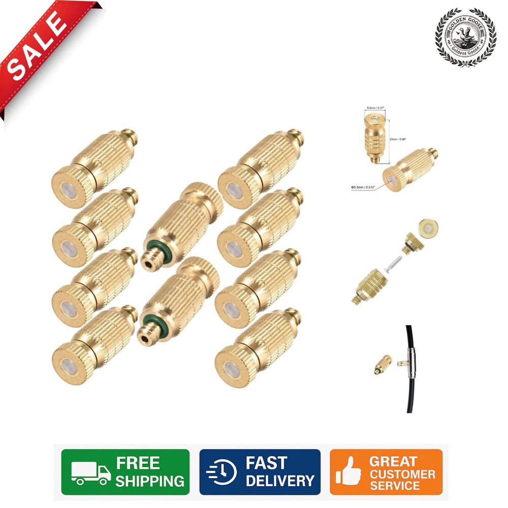 High Efficiency Brass Misting Nozzle - 10 Pack for Landscaping & Cooling