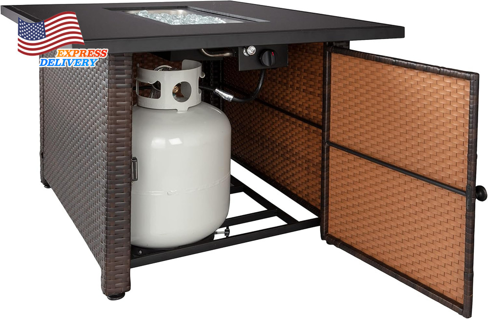 Rectangular Outdoor Gas Brown/Black Fire Table Multi Color