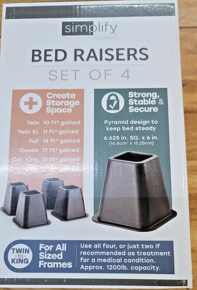 Simplify Black Bed Risers 6-inch, 4-Pack for Home Collection