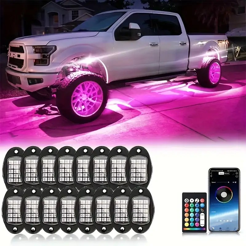 8Pods RGB LED Rock Lights Offroad Music Wireless Bluetooth Underglow Neon Lights
