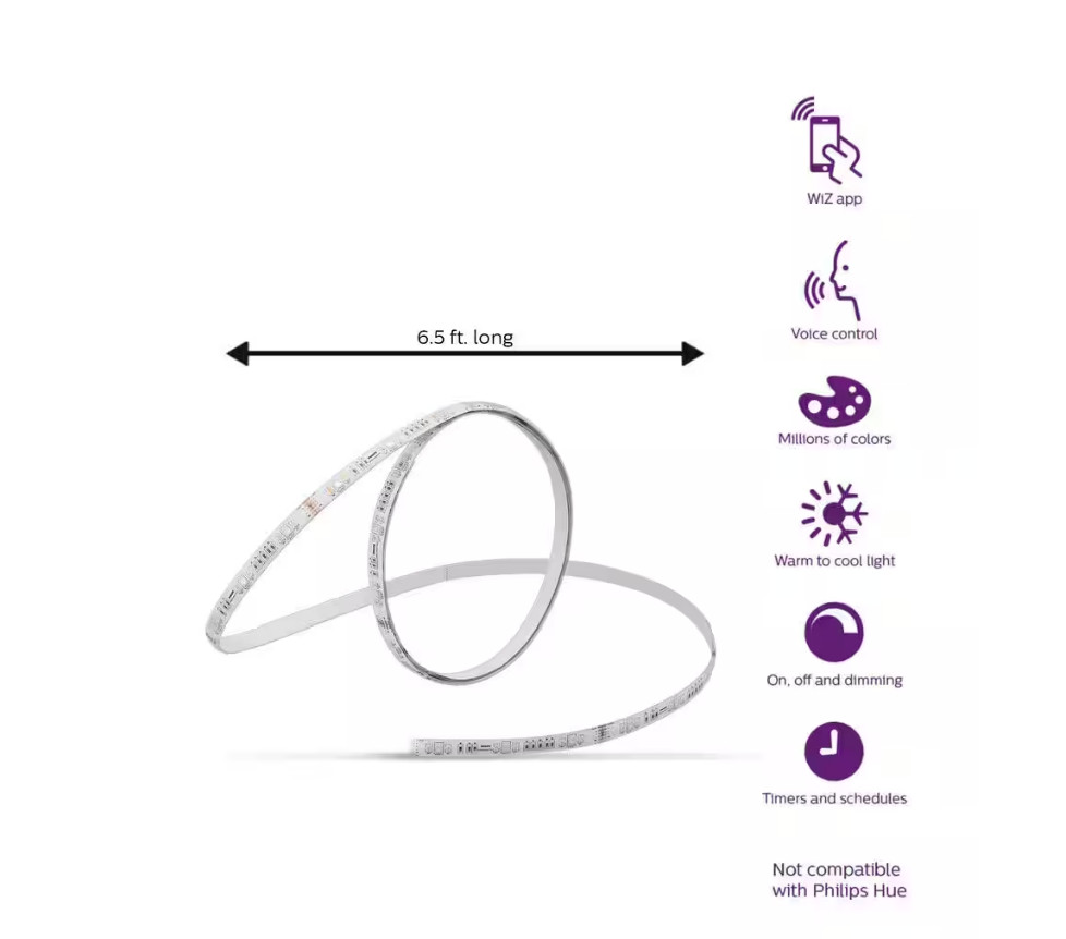 Philips Smart Plug-In Dimmable Wi-Fi Wiz Connected Strip Light 6.6-ft 9290025249