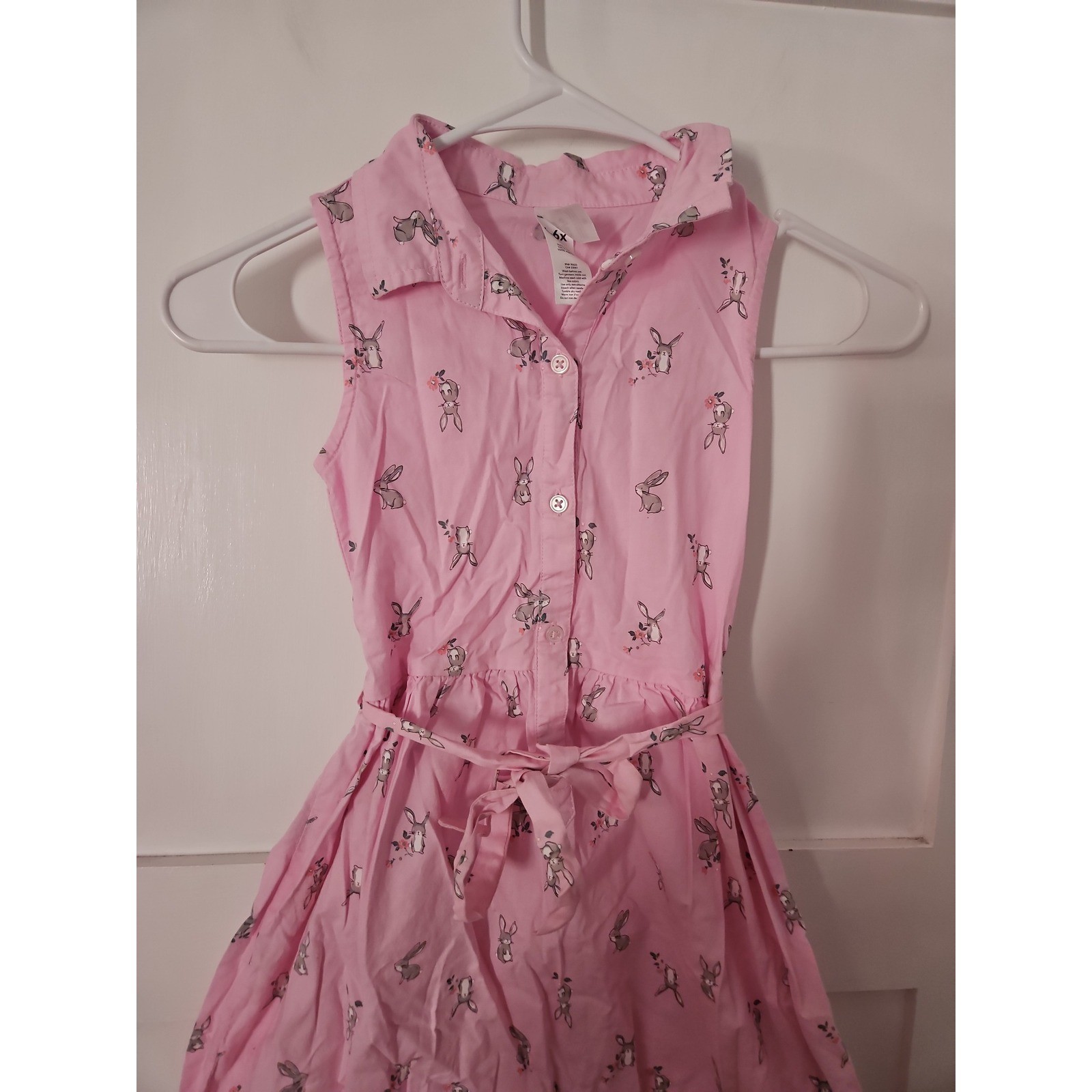 Light Pink Carter's Collared Dress with Grey Bunny Print, Size 6