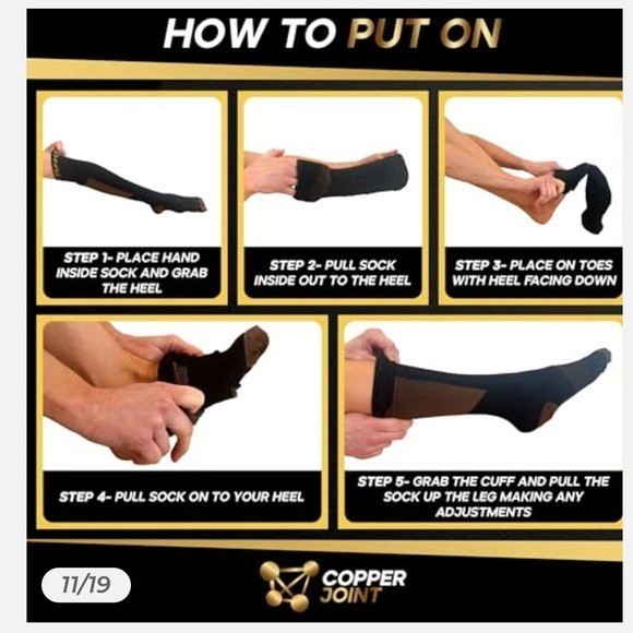Copper Joint Long Black Compression Socks Size Med