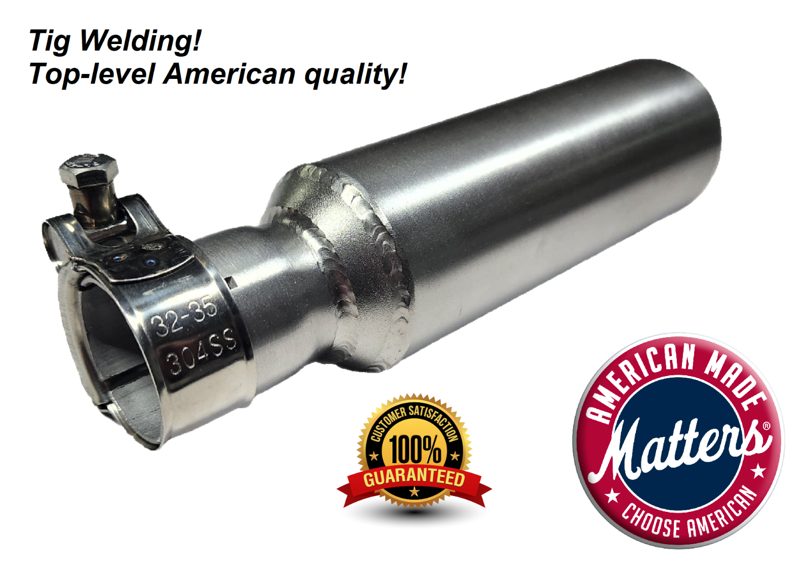 Slip-On 1.25" ID Exhauts Muffler 304 Stainless Spark arrestor Inside, SS Clamp.