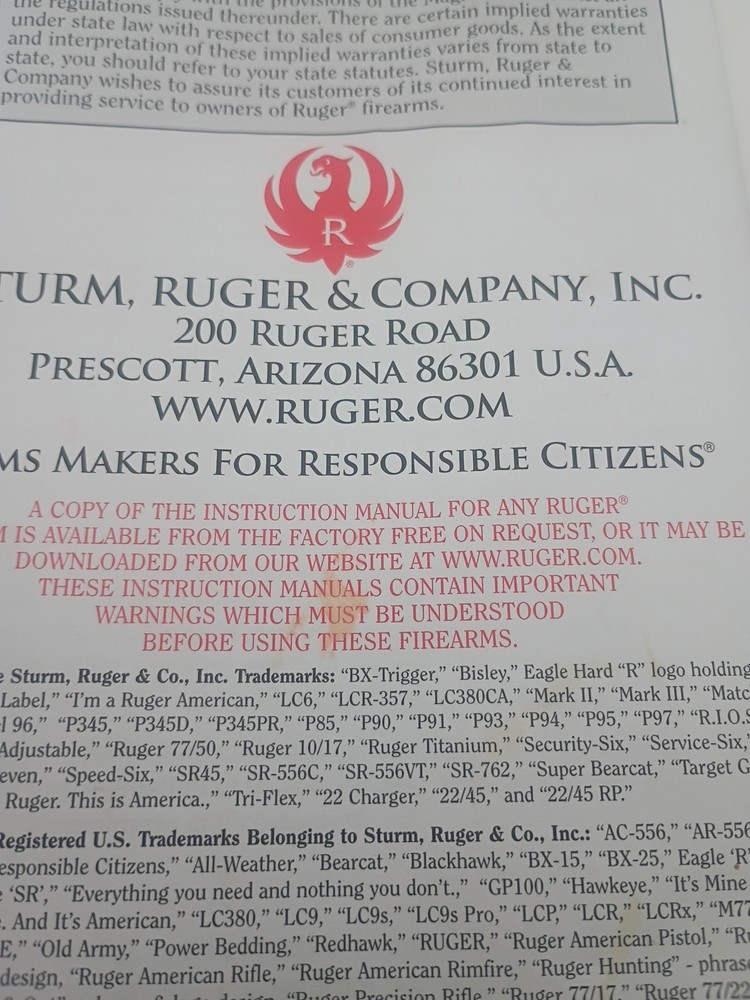 Ruger Mark IV Autoloading Pistol Owners Manual 2018