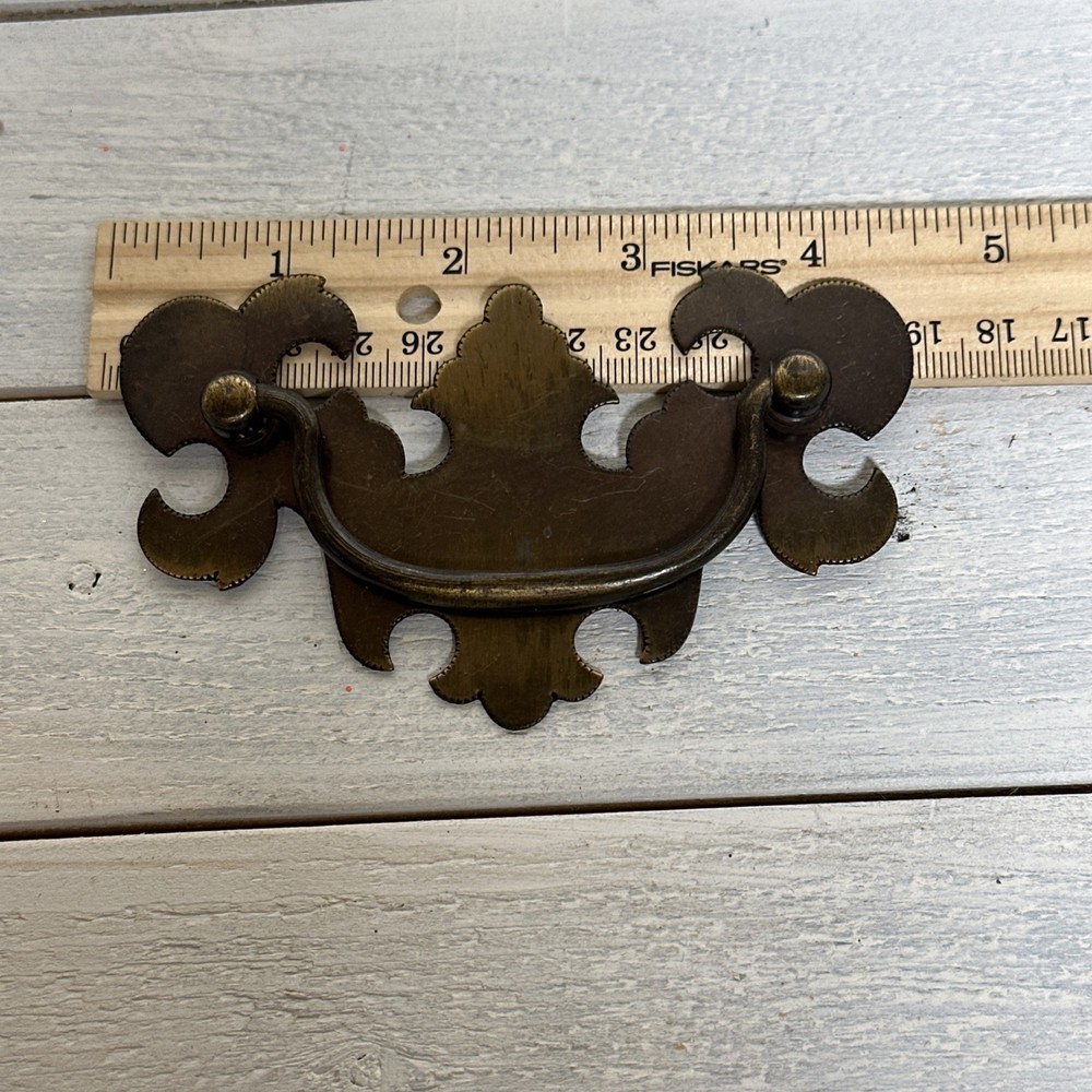 Flat Bat Drop Bail Pull Handle Solid Dark Aged Brass 3” Centers Vintage