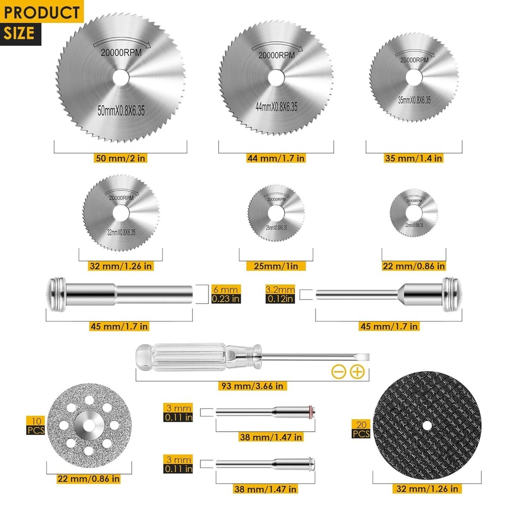 Comprehensive 44-Piece Cutting Wheel Set for Rotary Tools, Includes Screwdrivers