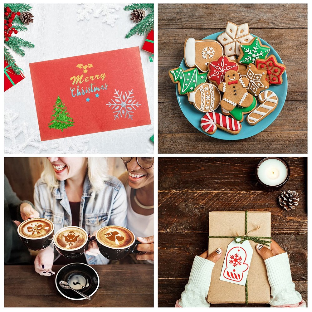 30 PCS Christmas Cookie Stencil Template Decoration Coffee Baking Mold Tool