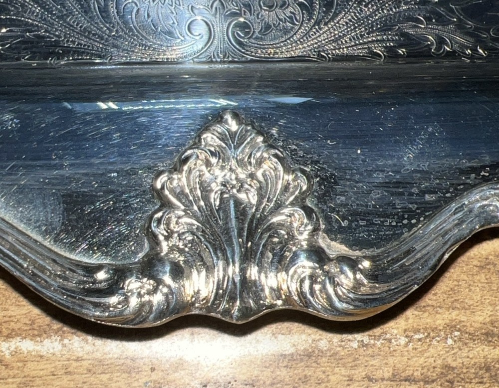 Vintage Rectangular Heavy Footed Leonard Silverplate Butlers Serving Tray 25”