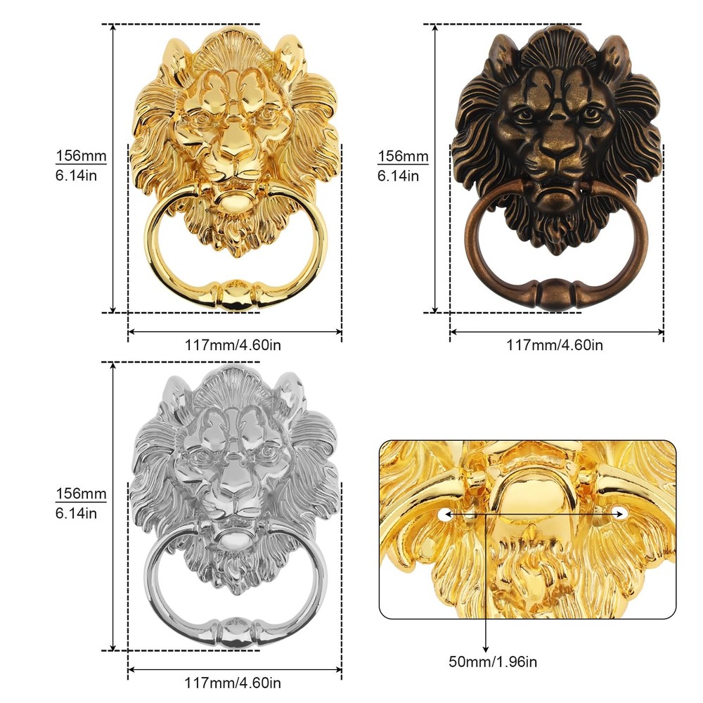 6 Inch Lion Head Knocker, 2 Pack Classical Decorative Front Door Knocker Pull...