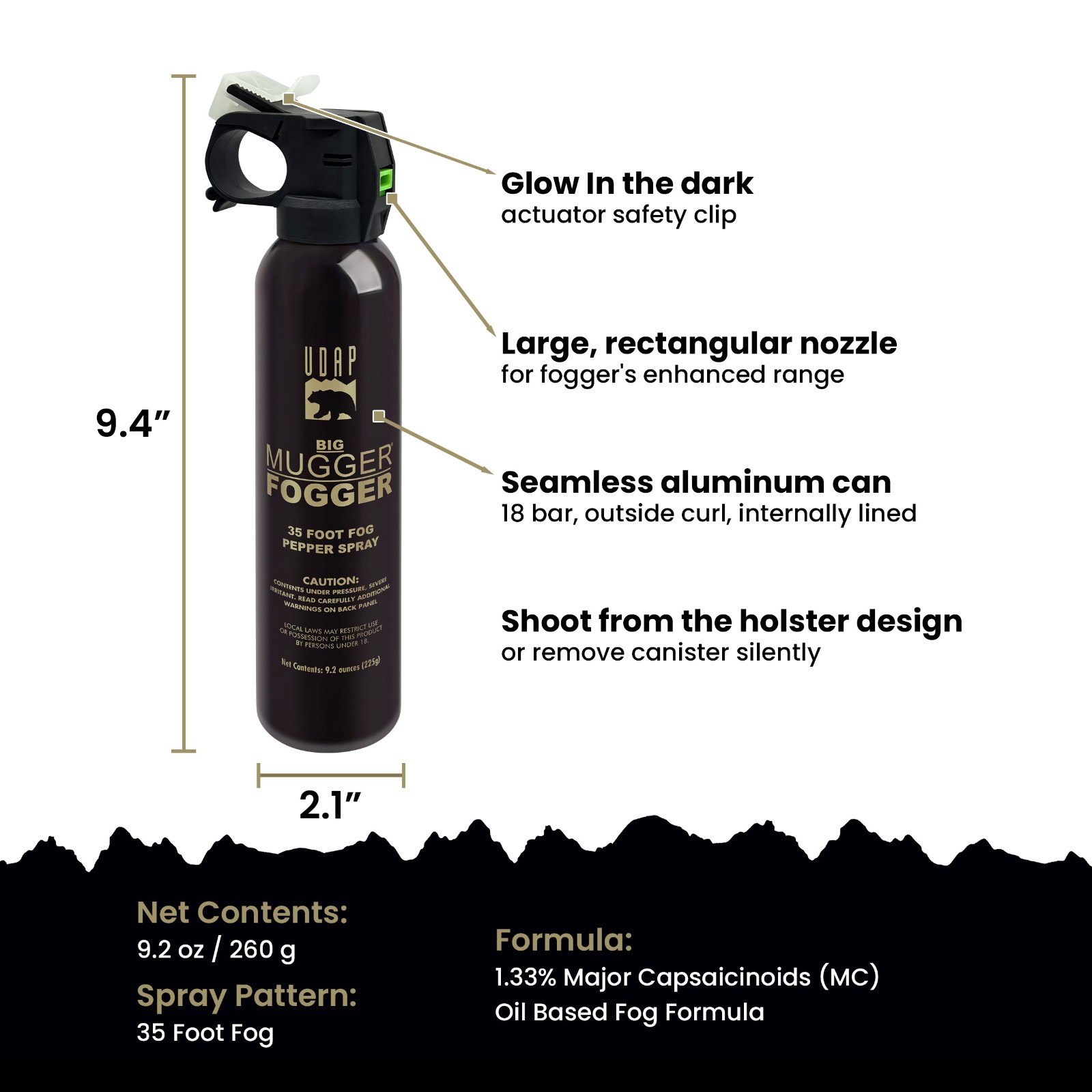 The Big Mugger Fogger Pepper Spray with Holster, 35 Foot ft Spray, BMFG 9.2 oz