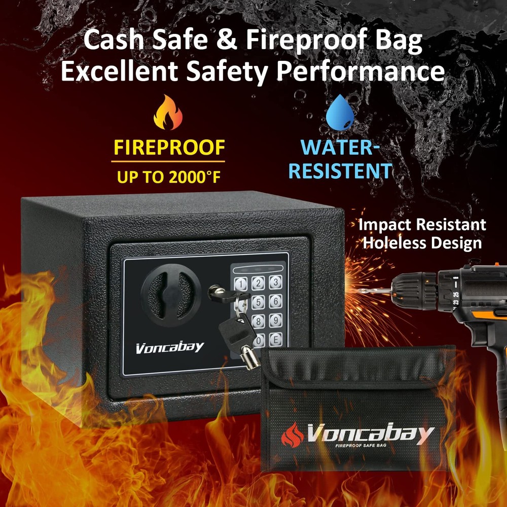 Fireproof Money Safe Box with Sensor Light Key & Passcode Lock Digital Keypad