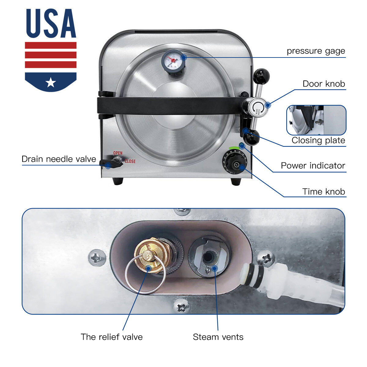 14L 18L Dental Autoclave Medical Steam Sterilizer Vacuum /22L Class B+Printer