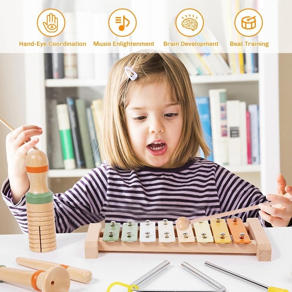 Wooden Musical Instruments Set 12Pcs Montessori Musical Toys for Kids & Toddlers