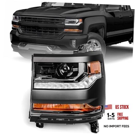 Headlight Assembly Compatible with Chevy Silverado 1500 2016 Left Driver Side